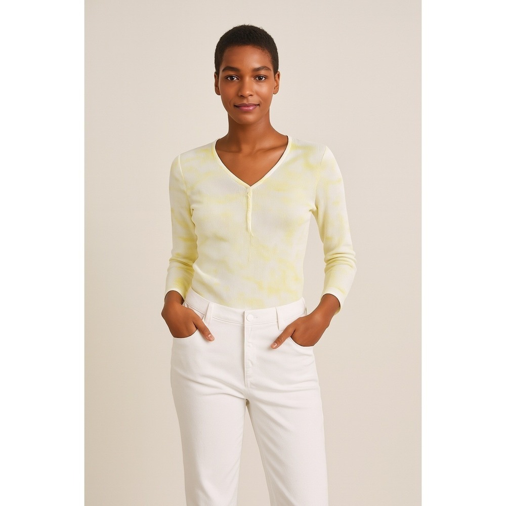 Women's Style & Co Tie Dye Henley Shirt Lime Green Size S New With Tags